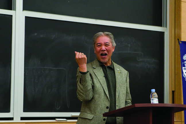 Something to cheer about: Wayson Choy cheers at the memory of winning $100,000 from a Wintario ticket. He was at UTSC March 26 to lecture on leadership and promote his new book Not Yet.